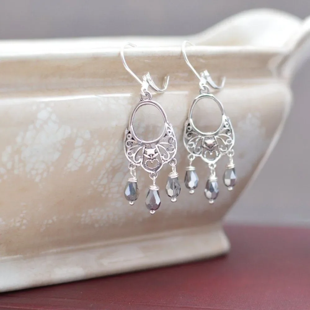 Silver Star Filigree Chandelier Earrings